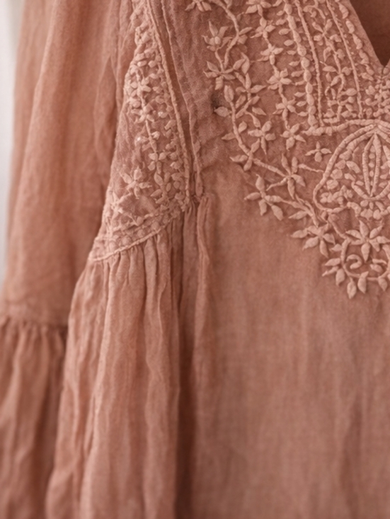Solitaire Embroidered Boho Blouse – Dusty Rose Rayon - Picture 3 of 6